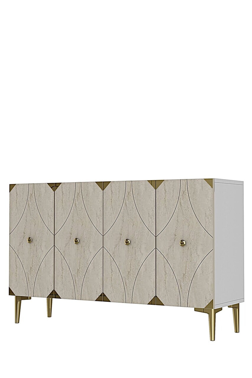 Consola, Hanah Home, Alfa 120, 120x75x32 cm, PAL, White / Travertine / Gold — imaginea 4