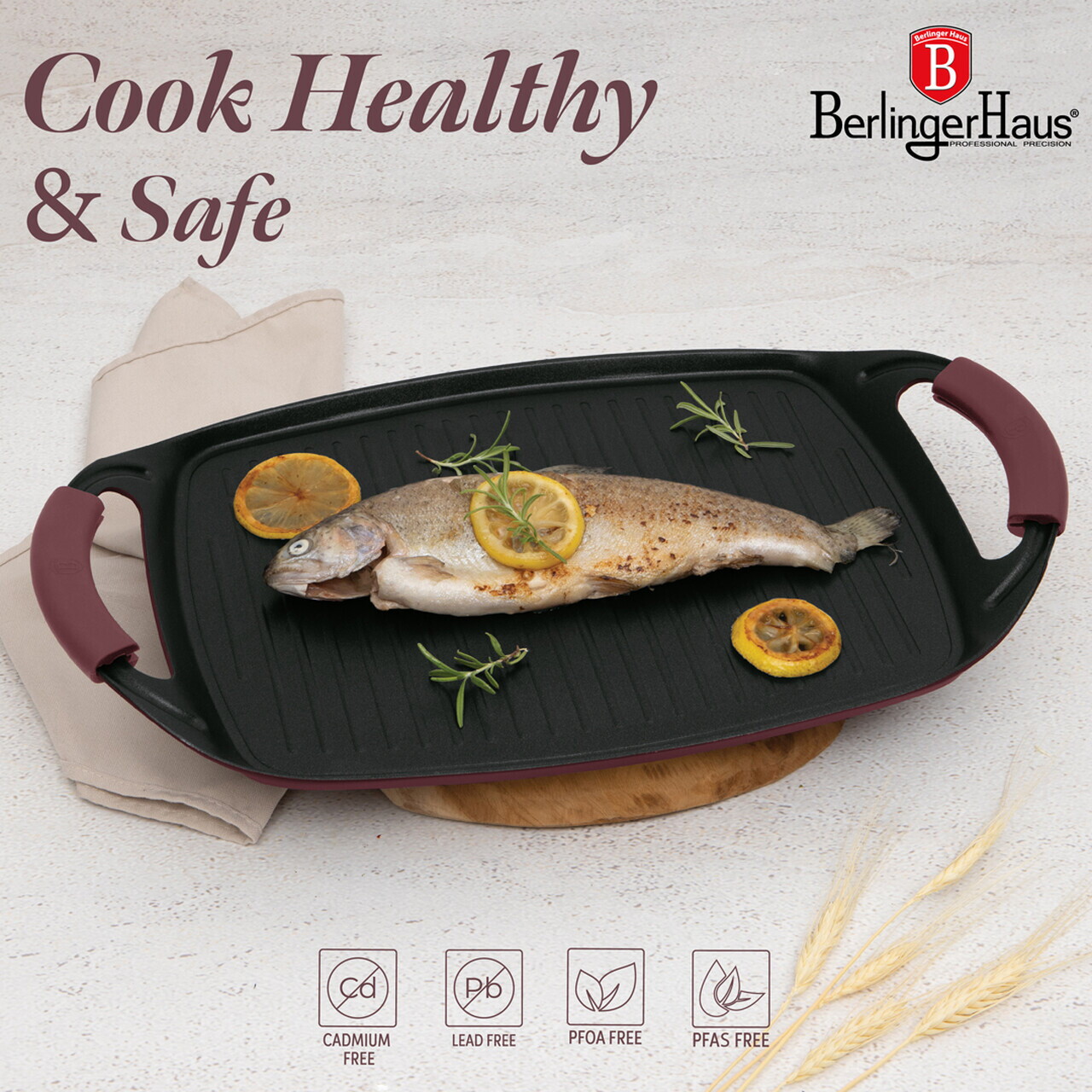 Tava grill Berlinger Haus, Leonardo, 47x29 cm, aluminiu forjat, visiniu mat - imagine 11