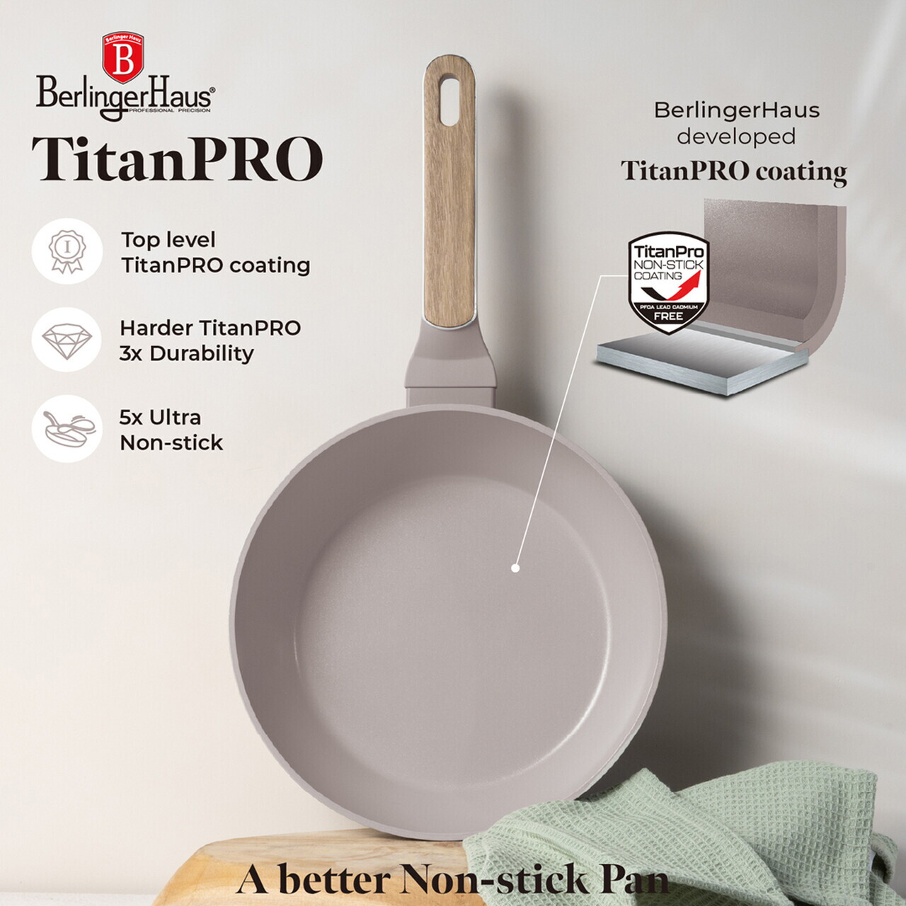 Tigaie flip Berlinger Haus, Taupe Nordic, 26 cm, aluminiu, taupe mat/natur - imagine 13