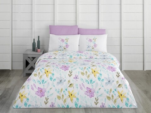 Lenjerie de pat dubla Lulu, Majoli Home Collection, 4 piese, 200x220 cm, 100% bumbac ranforce, multicolor