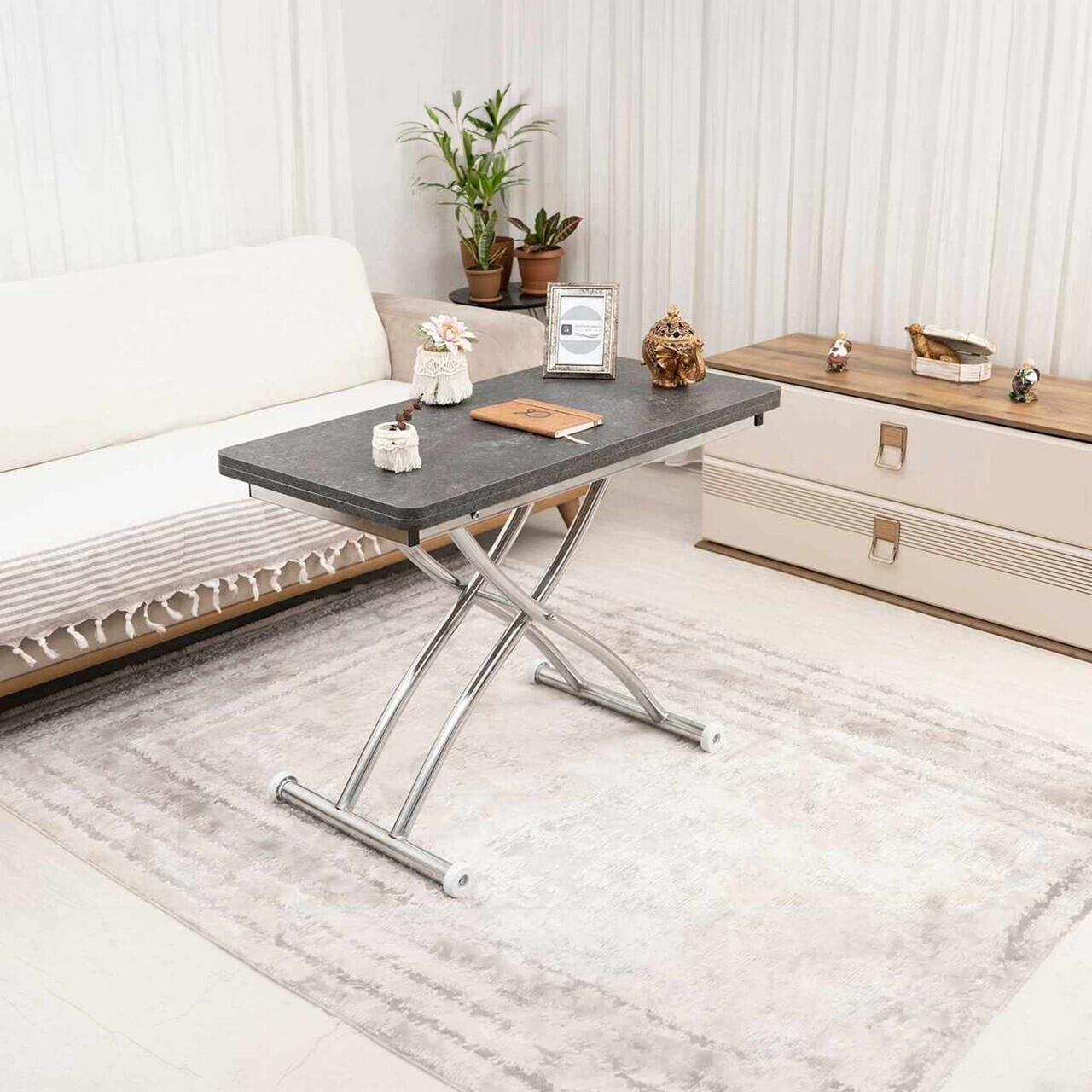 Masuta de cafea, Hanah Home, Mini Juppo Ext, MDF, Antracit / Crom — imaginea 2