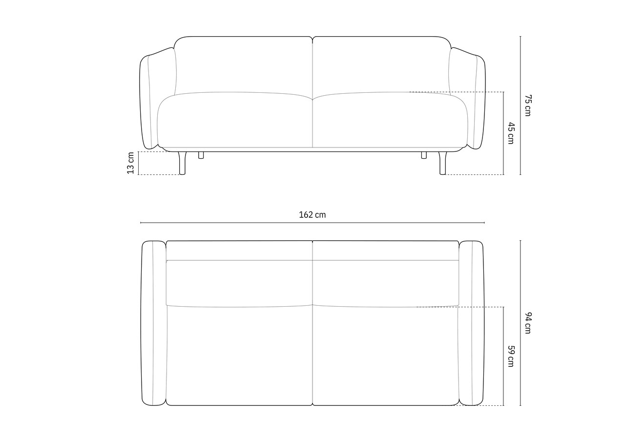 Canapea 2 locuri, Noomi-88, Micadoni Home, 162x94x75 cm, catifea, gri beton
