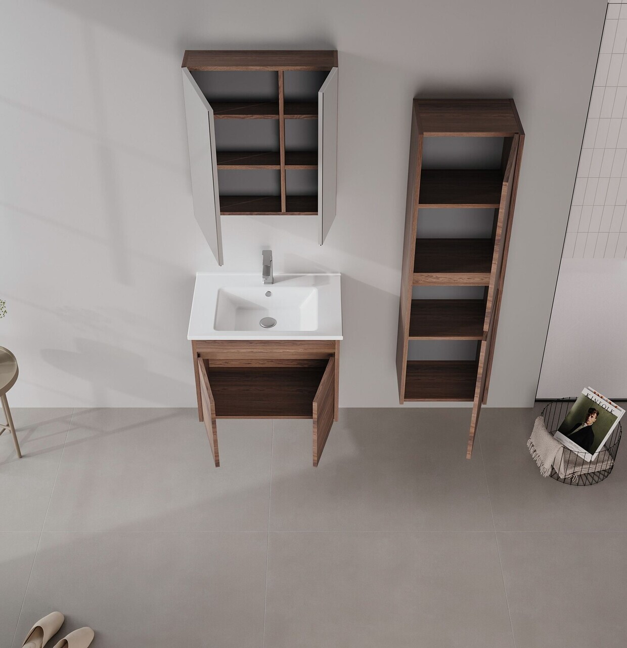 Dulap de baie cu chiuvetă, Hanah Home, Side 65 v2, Maro inchis — imaginea 3