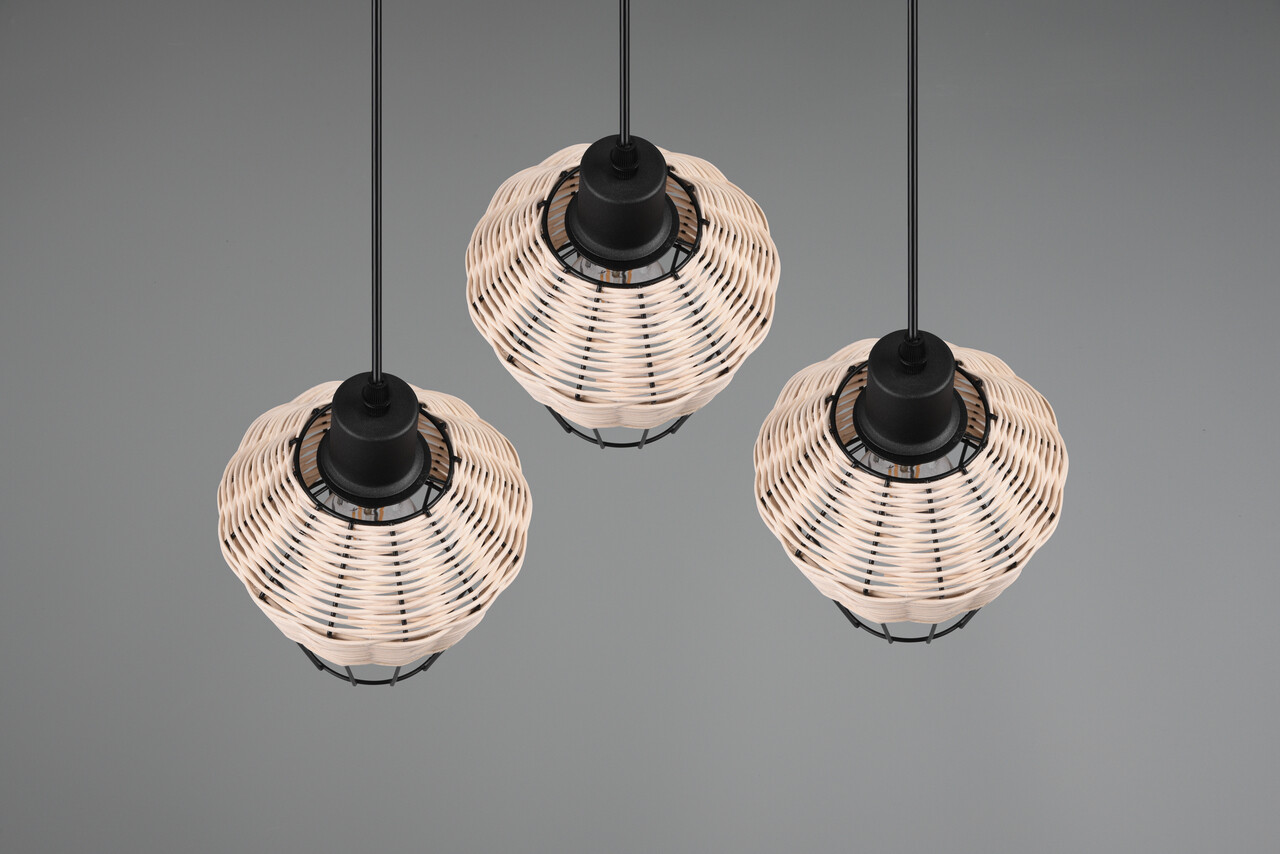 Lustra Borka, RL, 41x150 cm, 40W, 3x E27, ratan, natur/negru - view 6