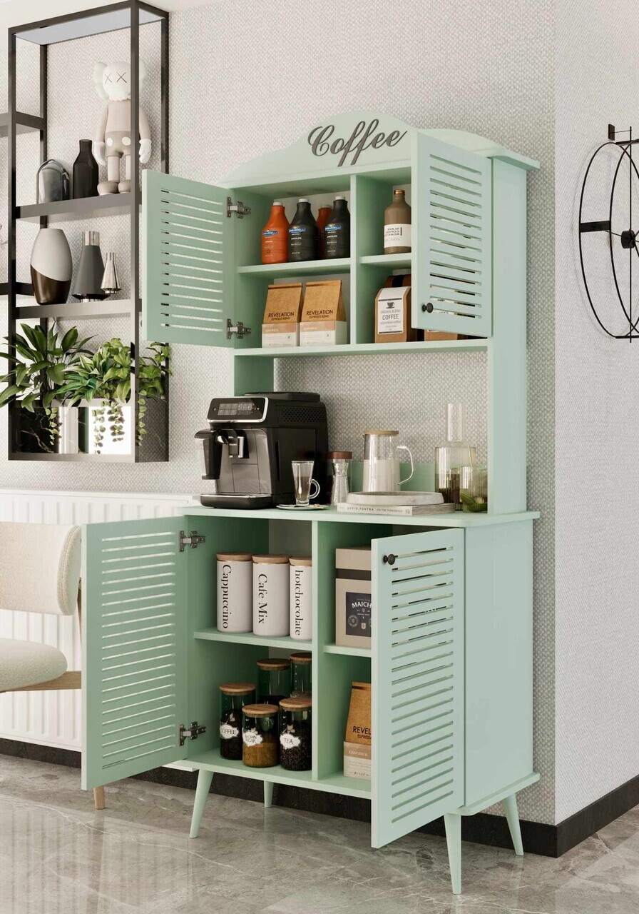 Dulap de bar pentru cafea, Hanah Home, Avior 90, 90x170x40 cm, MDF, Verde menta - view 3
