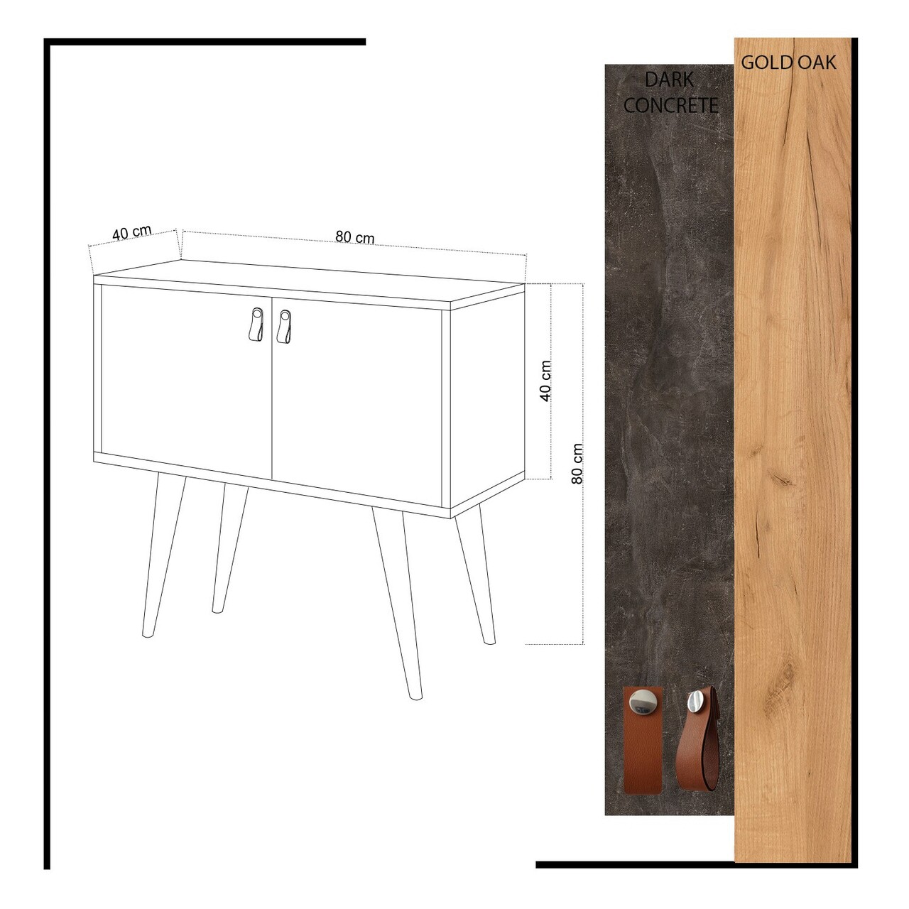 Consola, Mod Design, Dencia, 80x80x80 cm, Stejar / Gri închis
