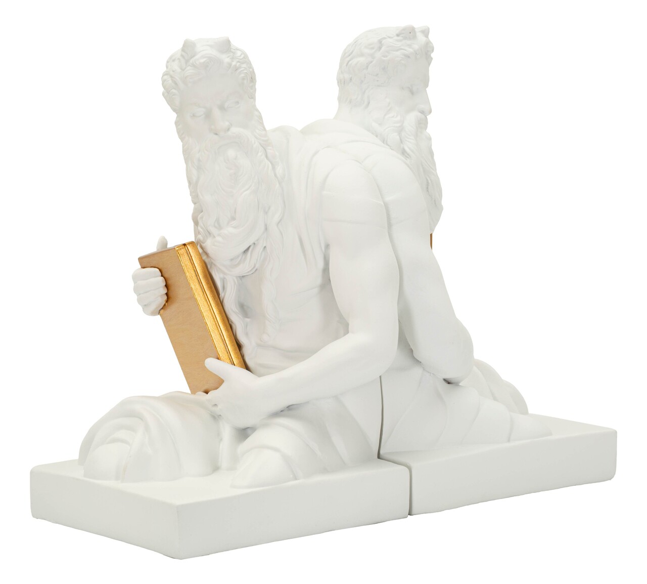 Set 2 suporturi de carti, Mauro Ferretti, Poseidon, 25.5x15x22.3 cm, polirasina, alb/auriu - imagine 6