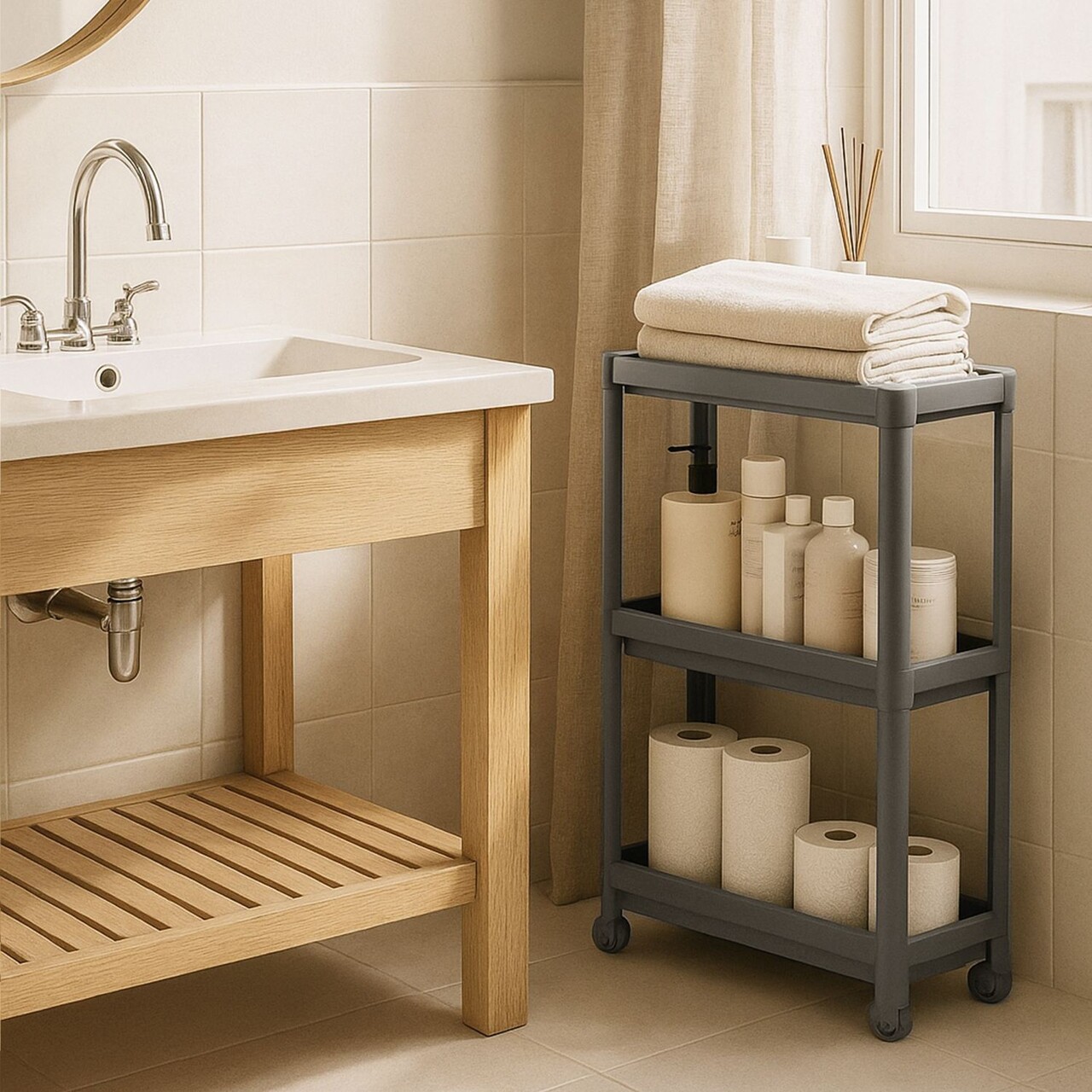 Raft multifuncțional din plastic 242345 54x18x102 cm Gri