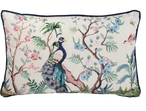 Perna decorativa peacock, 30x50x10 cm, poliester, alb/multicolor