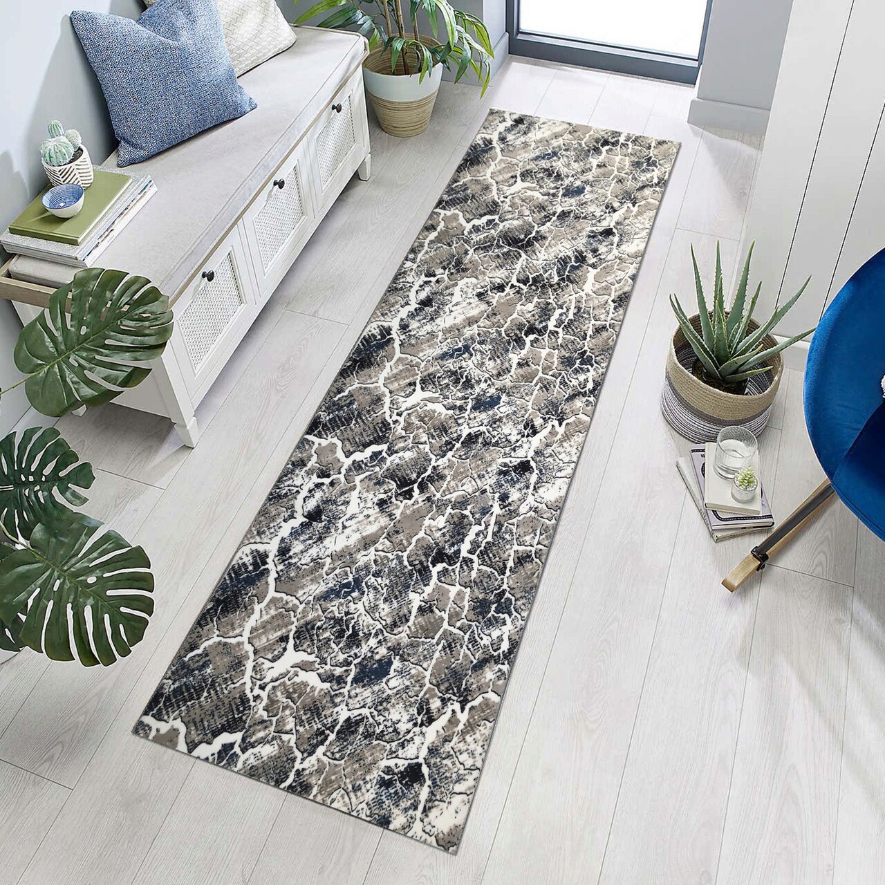 Covor, 404, 80x300 cm, Poliester, Gri/Albastru
