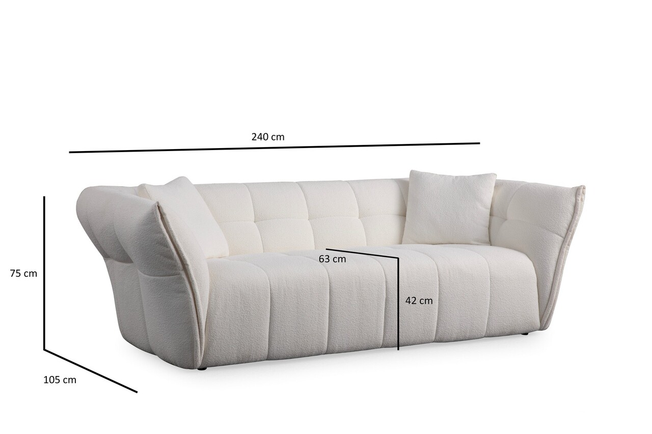 Canapea 3 locuri, Atelier del Sofa, 560ARE1542, Lemn de fag / PAL, Alb