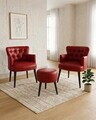 Set fotoliu cu aripioare și puf (3 piese), Atelier del Sofa, 281ELR1181, Rosu