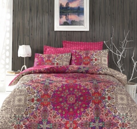Lenjerie de pat dubla, 6 piese, 240x260 cm, 100% bumbac satinat, Cotton Box, Tugba