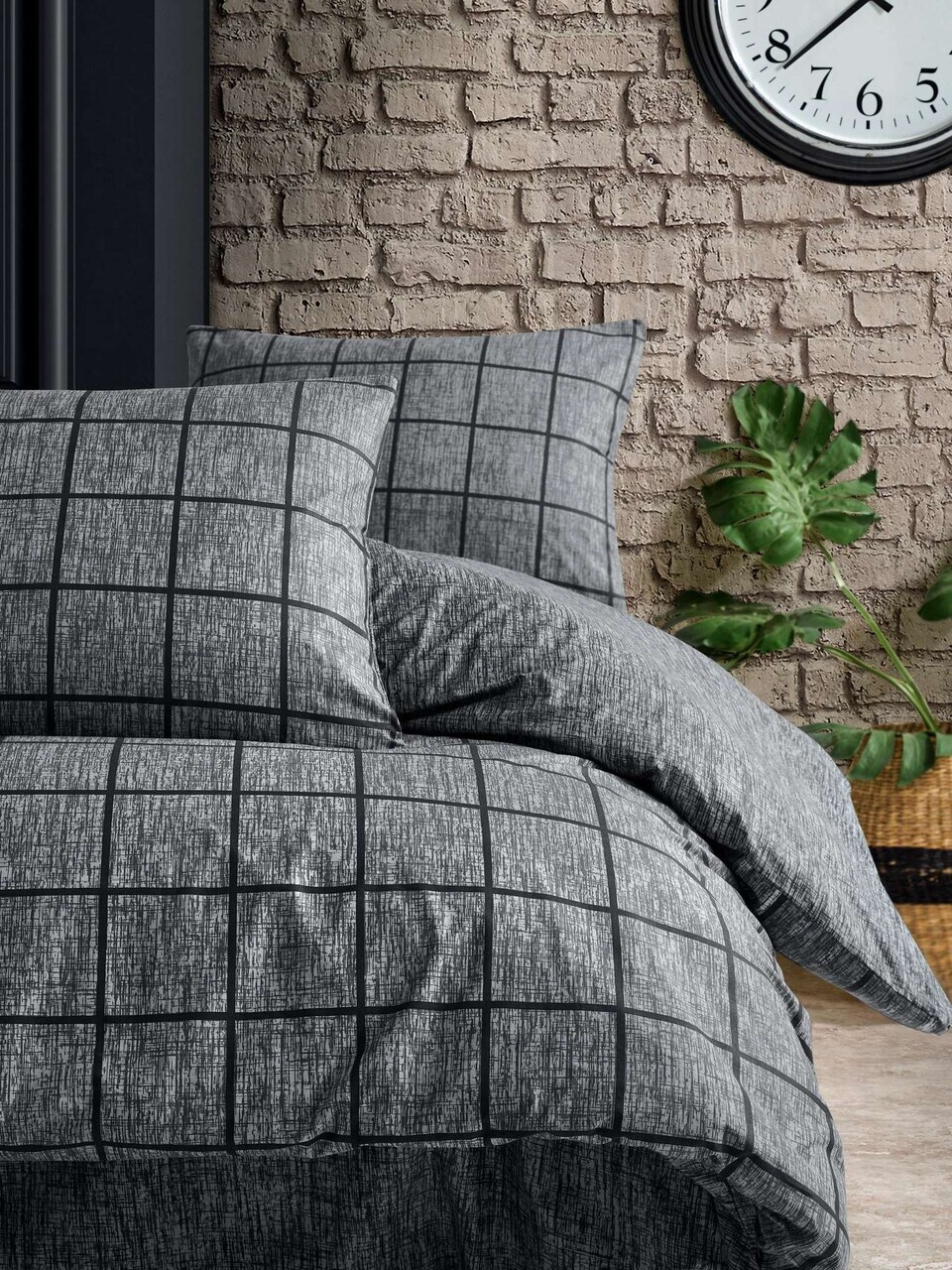 Lenjerie de pat dubla, L'essentiel Maison, Kare, Bumbac Ranforce, Negru - view 4