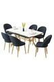 Set masa extensibila si scaune (7 piese), Hanah Home, Weps, Model de marmură albă / Auriu / Antracit