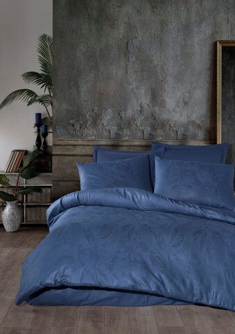 Lenjerie de pat dubla, 6 piese, 200×220 cm, 100% bumbac, Saheser, Ludano, albastru inchis mezoni.ro
