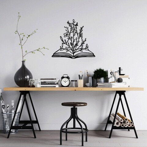 Decoratiune de perete, flower in book , metal, dimensiune: 70 x 64 cm, negru