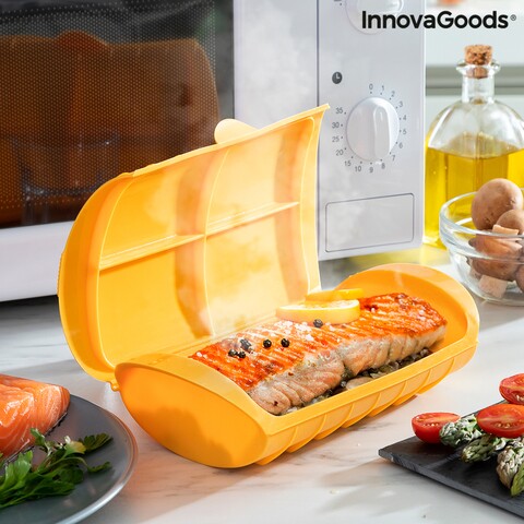 Recipient din silicon pentru gatit cu aburi cu retete cooksty, innovagoods, 24.5x6.3x13.5 cm