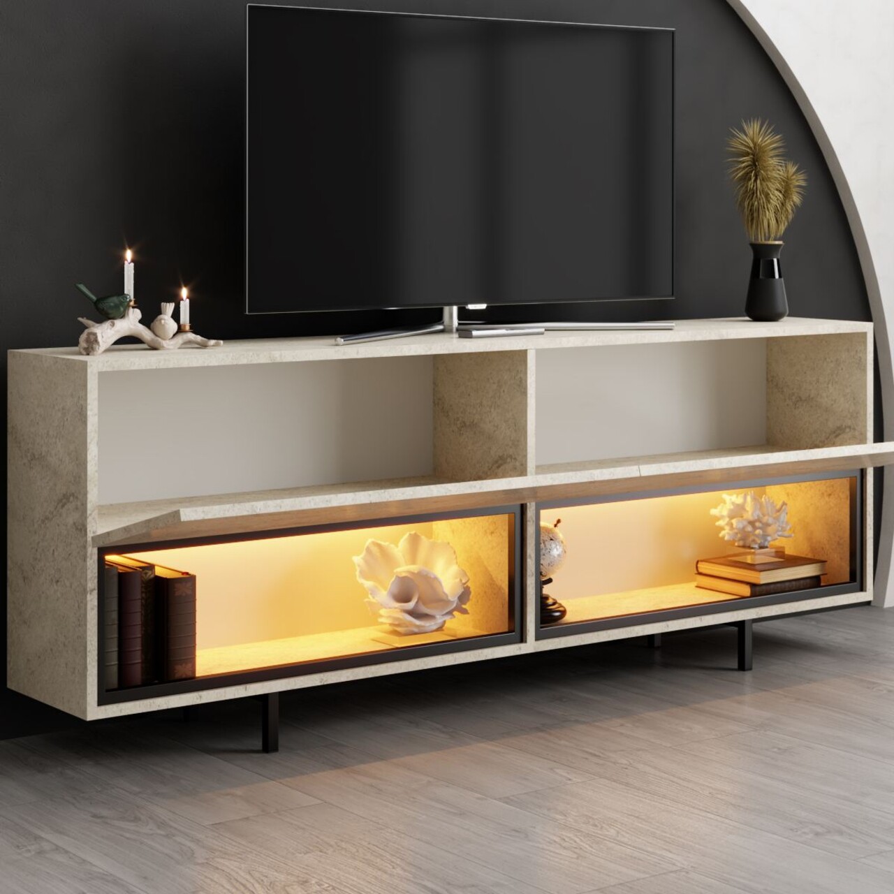 Comoda TV, Hanah Home, Ekol Down, 180x67x32 cm, Travertin - view 3