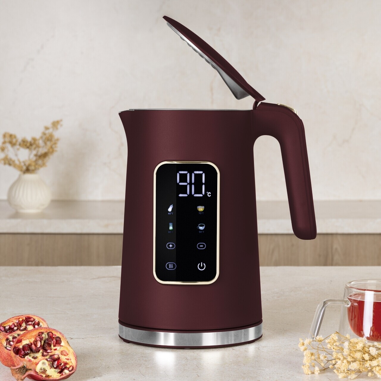 Ceainic electric digital Berlinger Haus, Leonardo, 1.7 L, plastic/inox, visiniu mat - imagine 2