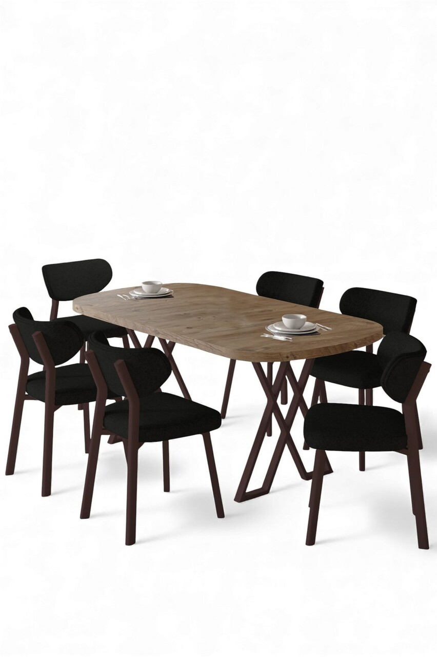 Set masă și scaune (7 piese), Hanah Home, Axton, Pin Atlantic / Negru - view 2