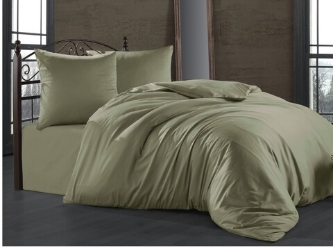 Lenjerie de pat dubla Light Green, Majoli Home Collection, 4 piese, 240x260 cm, bumbac satinat, kaki