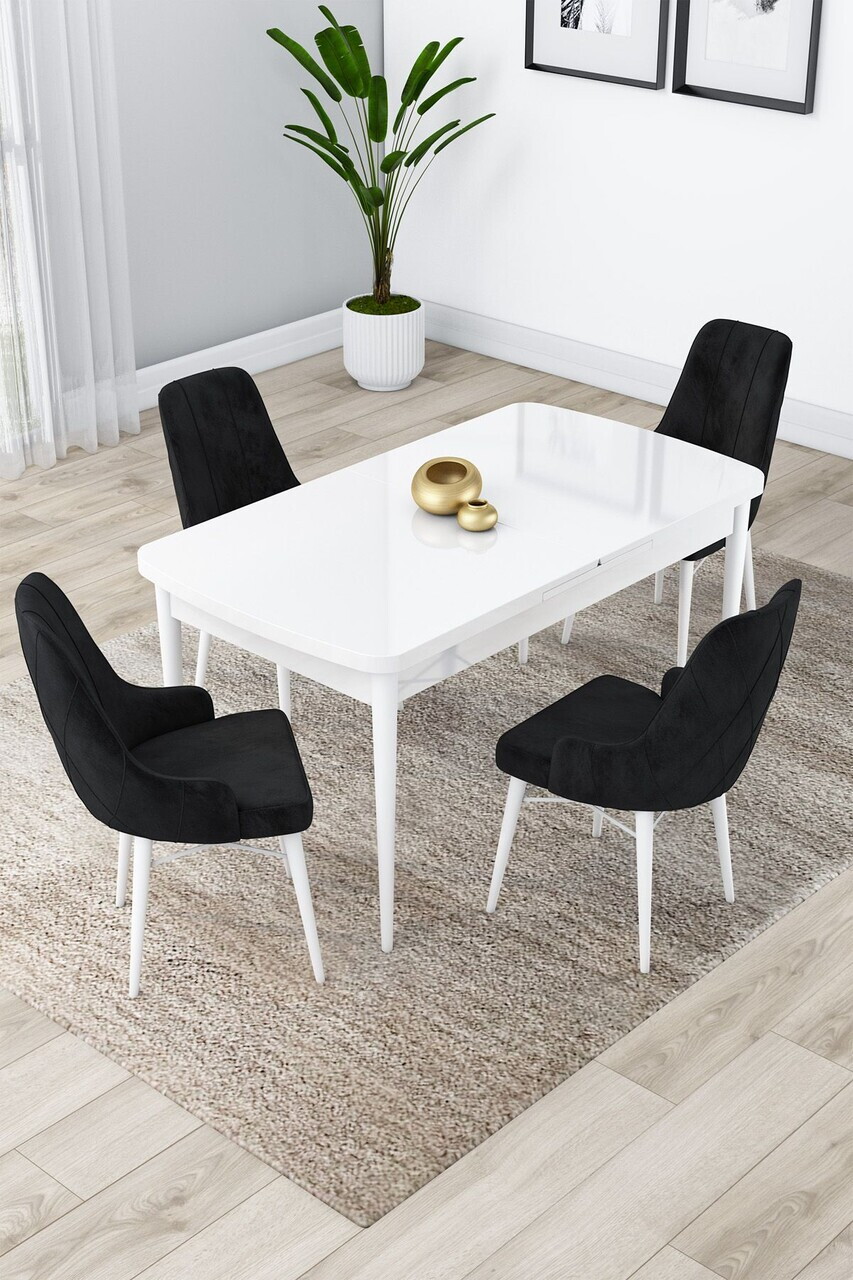 Set masa extensibila si scaune (5 piese), Hanah Home, Lia, Alb/Negru