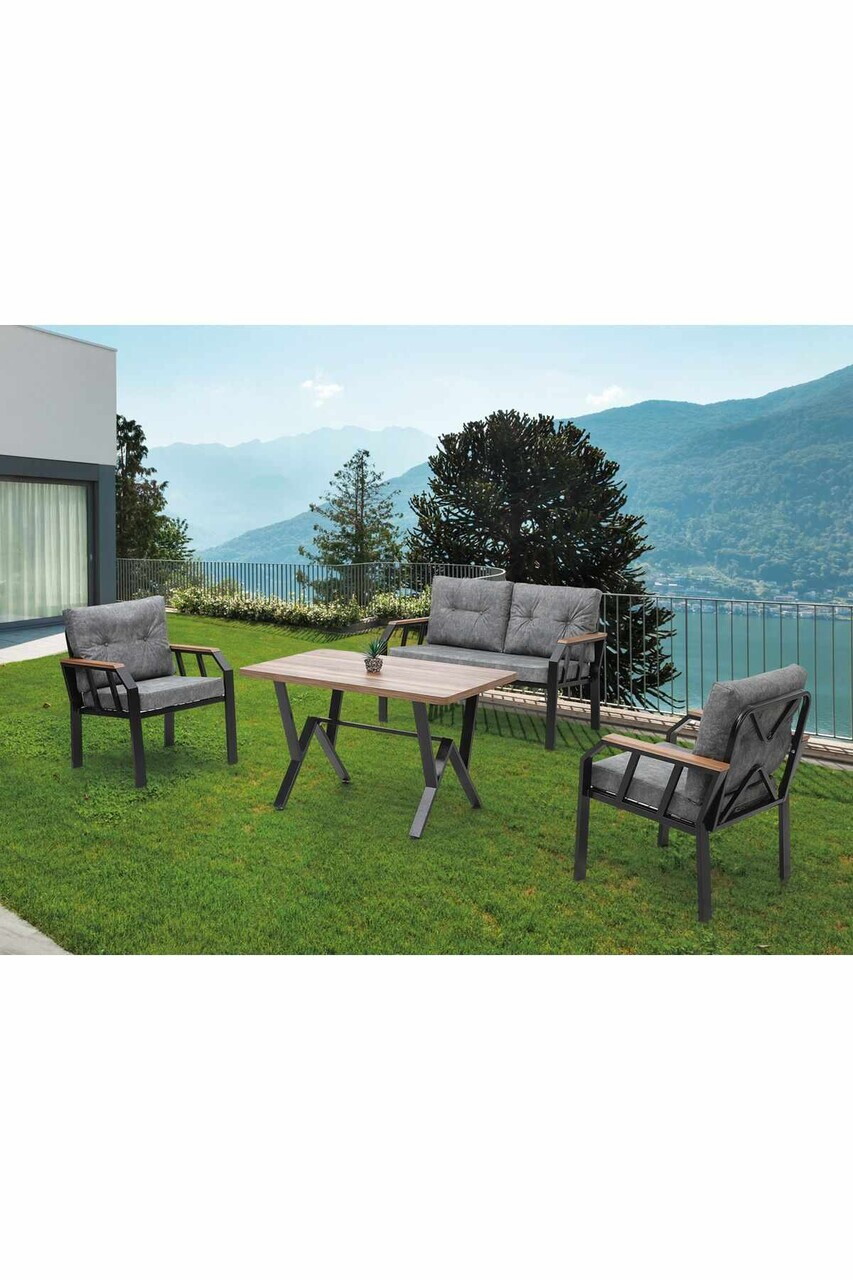 Set mobilier de gradina Hanah Home Nergiz 2+1+1 Metal Gri
