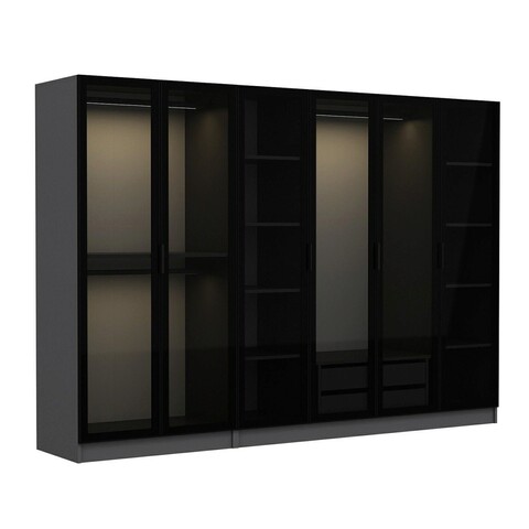 Dulap pentru haine, Minerva, Kale, 270x210x52 cm, PAL, Antracit / Negru