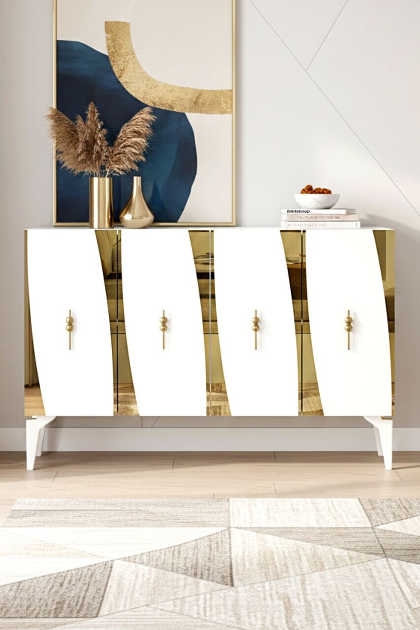 Consola, Hanah Home, Elips 120, 120x75x32 cm, Alb/Auriu — imaginea 2