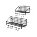 Set 2 rafturi de perete cu 10 agatatori, Songmics, 40x13x12 cm/30x13x12 cm, otel, negru