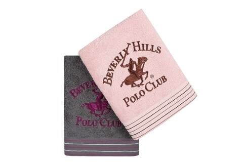 Set 2 prosoape de maini, Beverly Hills Polo Club, Dark Grey Pink, 50 x 100 cm, 100% bumbac Beverly Hills Polo Club