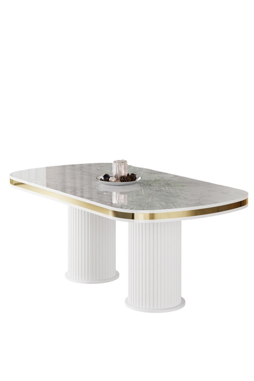 Masa, Hanah Home, Galya, 168x76x90 cm, Model de marmură albă / Auriu — imaginea 2
