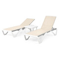 Set mobilier pentru gradina/terasa, 2 sezlonguri si masuta Yati, 170x69x31 cm/46.5x46.5x40 cm, aluminiu/polipropilena, alb/crem