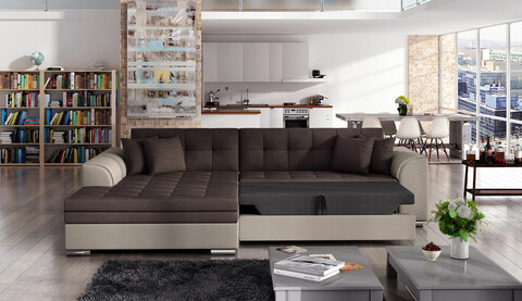 Coltar extensibil stanga 4 locuri, ELTAP, Sorento, 296x194x78 cm, lemn/poliester, maro/bej