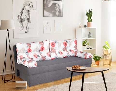 Canapea extensibila Alfi Grey 192x80x77 cm cu lada de depozitare, Roses Flower Bedora