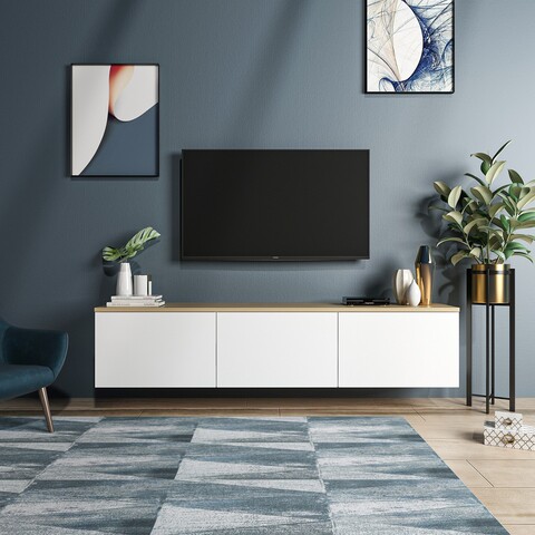 Comoda TV Neon, Inarch, 160x32x35 cm, alb/natural 160x32x35