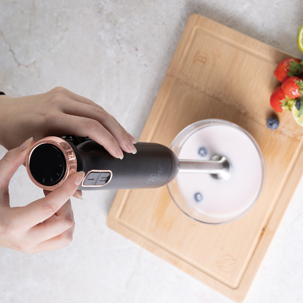 Blender de mana Berlinger Haus, Black Rose, 800W, 6 L, inox/plastic, negru/roz - imagine 2
