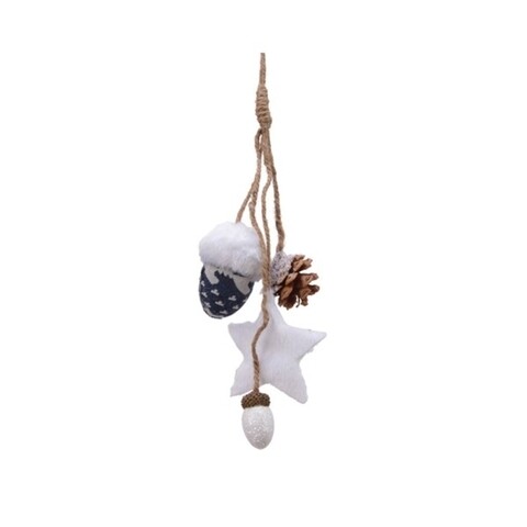 Decoratiune pentru brad Bunch w pinecone, Decoris, 10x32 cm, poliester, alb/albastru