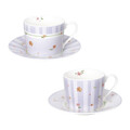 Set 2 cesti cu farfurie pentru ceai, Polline Lilac, Brandani, D15x7 cm, 200 ml, portelan New Bone China