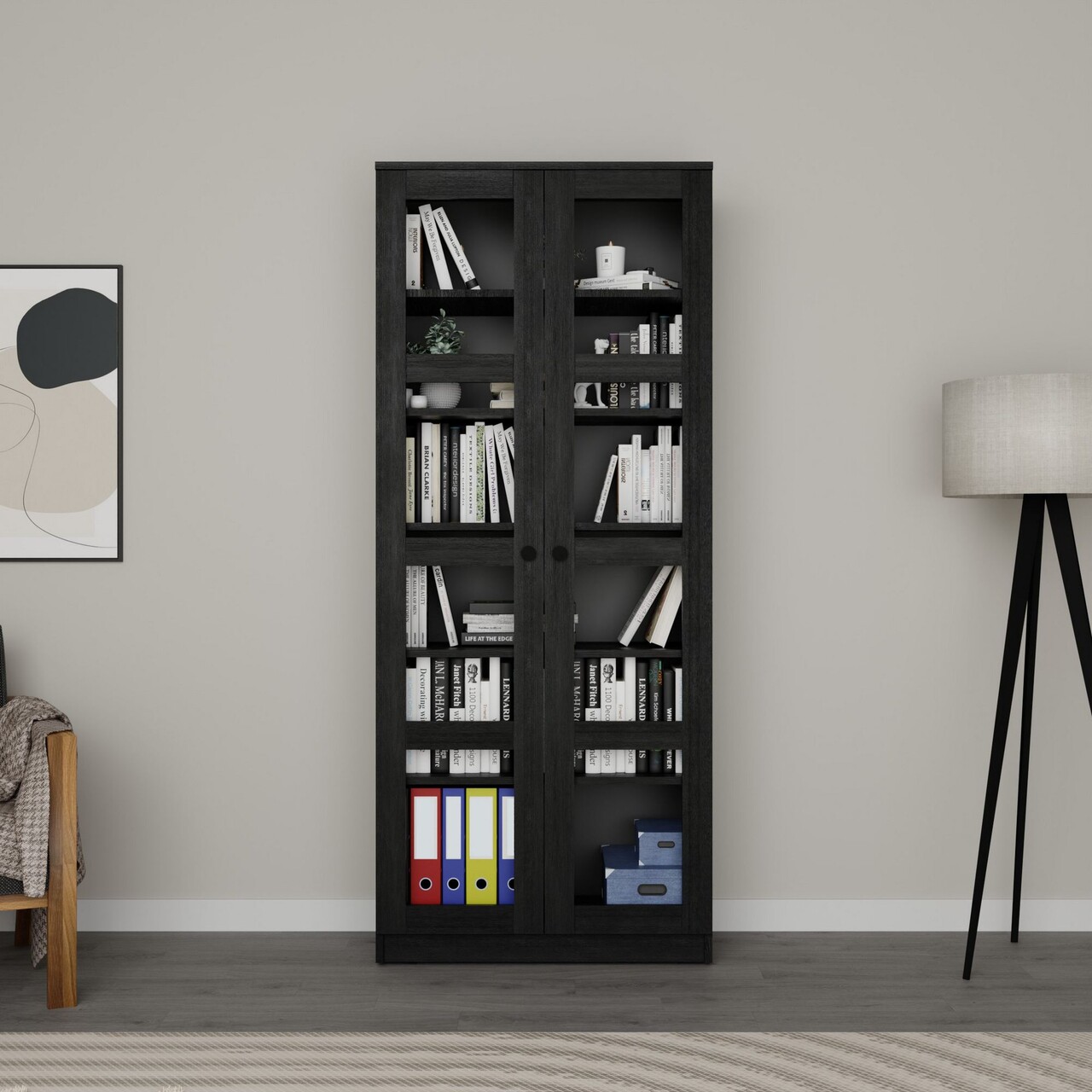 Dulap multifunctional, Miwood, Lucas Glass 1600-92, Negru