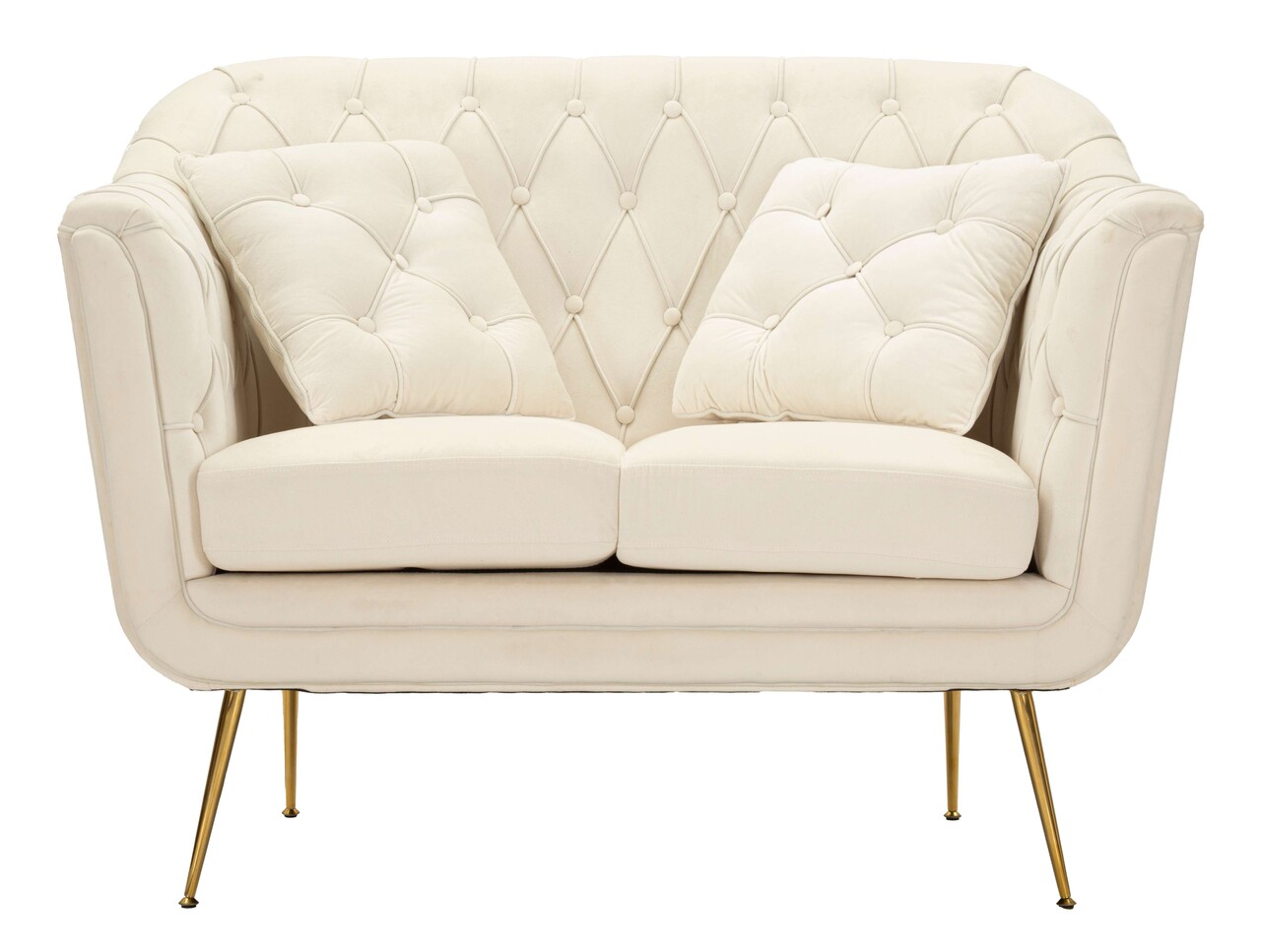 Canapea 2 locuri cu perne decorative Budapest, Mauro Ferretti, 130x83x91 cm, fier/poliester, crem