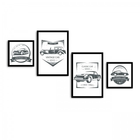 Set 4 tablouri decorative, Alpha Wall, Vintage Car, 30x30/35x50 cm
