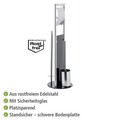Suport pentru hartie igienica si perie toaleta Ravina, Wenko, 20x70 cm, inox/sticla temperata, argintiu/negru