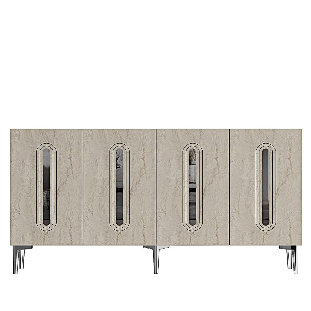 Consola, Hanah Home, Rany 150, 150x75x32 cm, White / Travertine / Silver - view 4