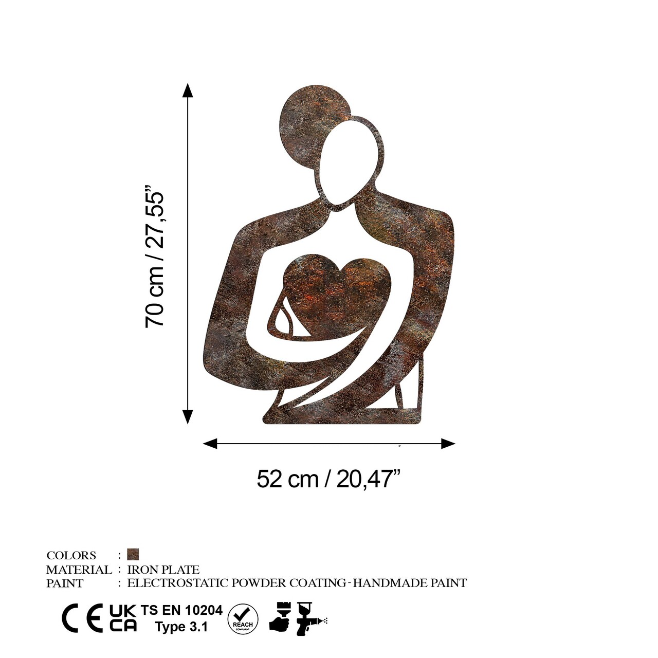 Decoratiune de perete, Rusty Hug, Dimensiune: 70 x 52 cm, Maro antichizat - view 7