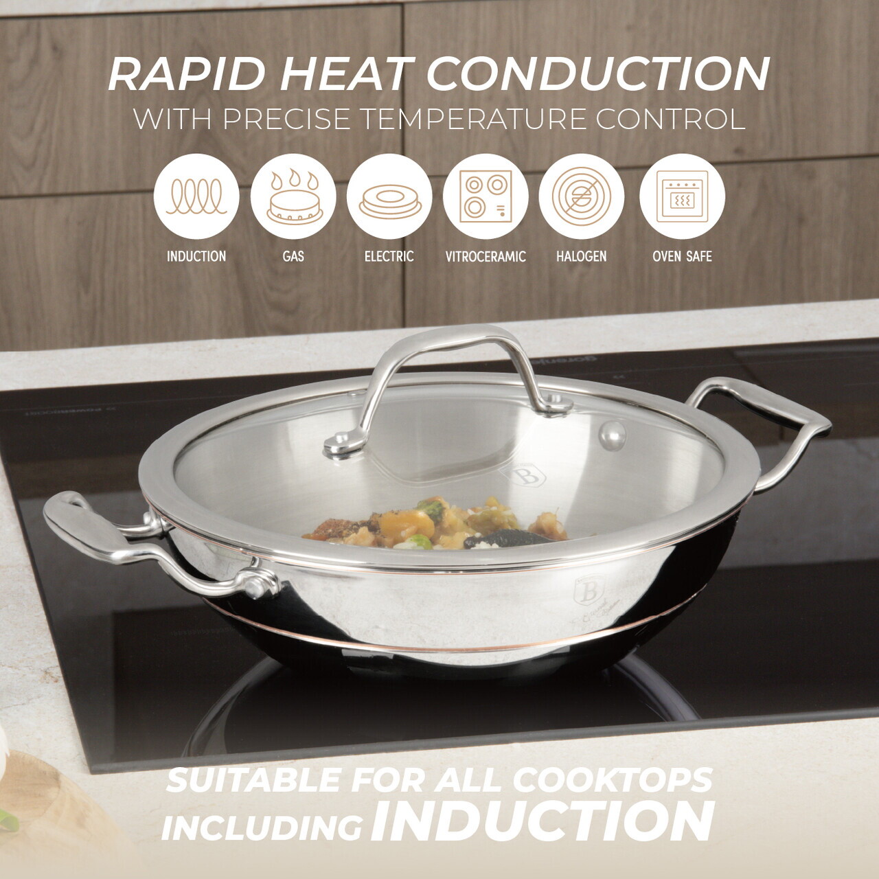 Tigaie Wok cu capac Berlinger Haus, Copper Touch, 24 cm, inox, argintiu - imagine 14