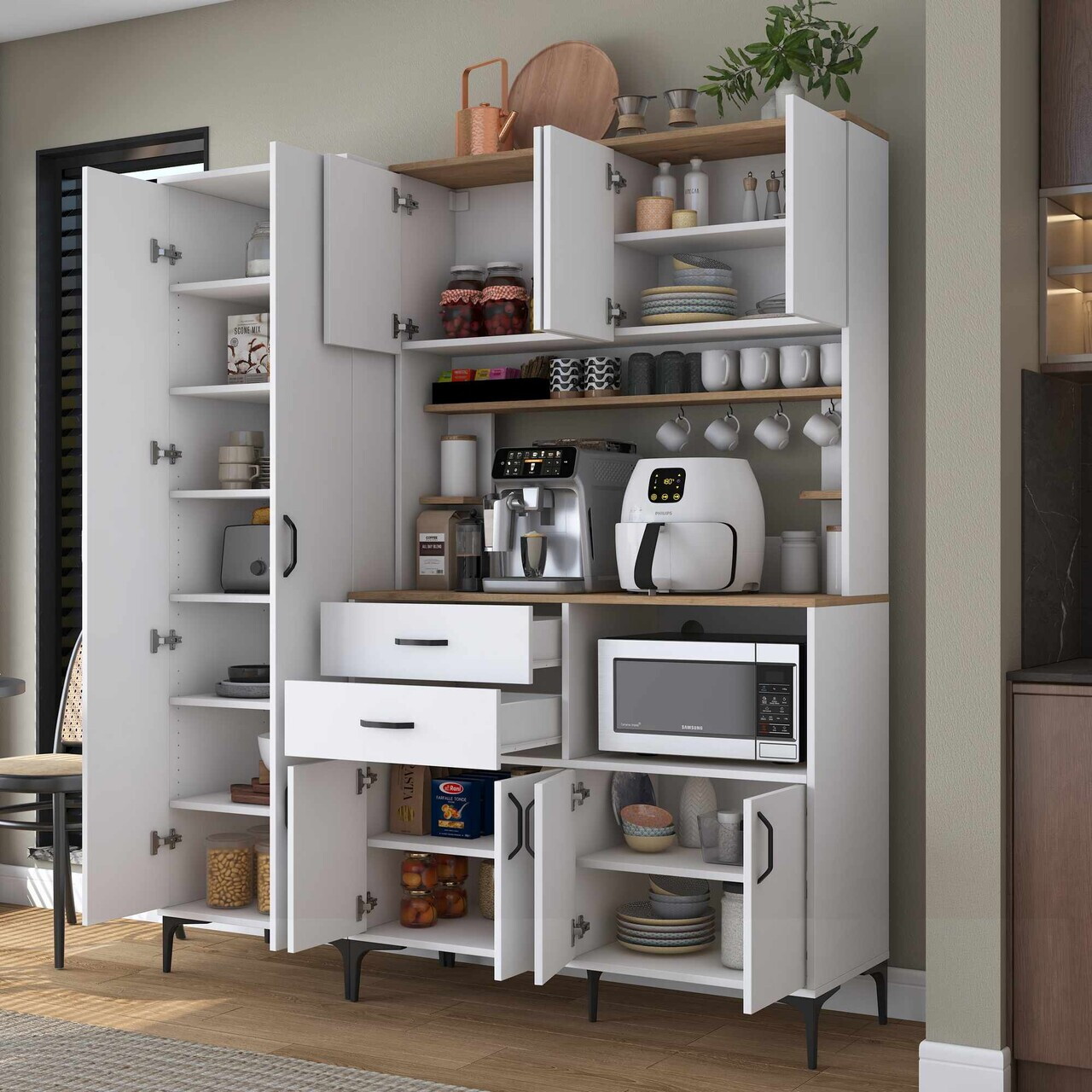 Dulap multifunctional, Hanah Home, JE270, 180x204.2x45 cm, Alb/Maro — imaginea 4