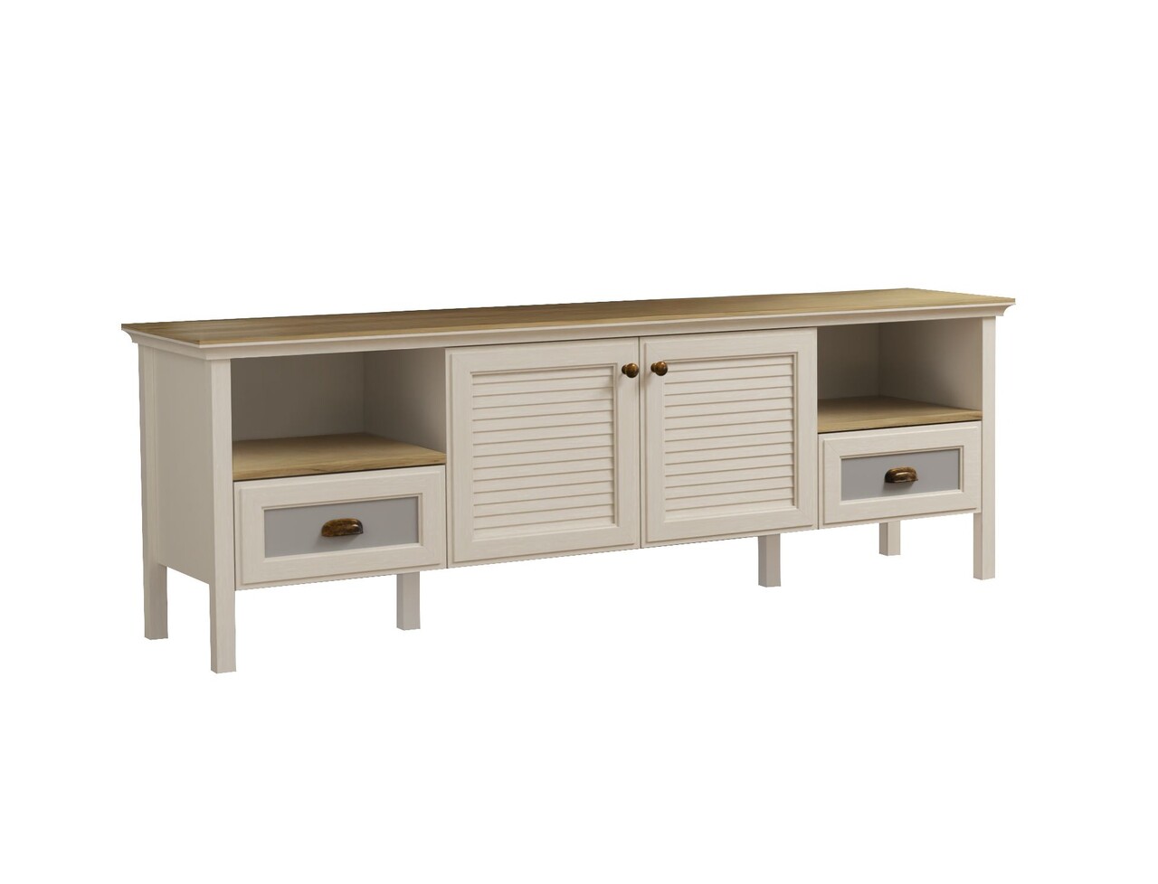 Comoda TV, Hanah Home, FRN-21025, 180.9x61.6x44.2 cm, PAL, Crem / Stejar / Gri