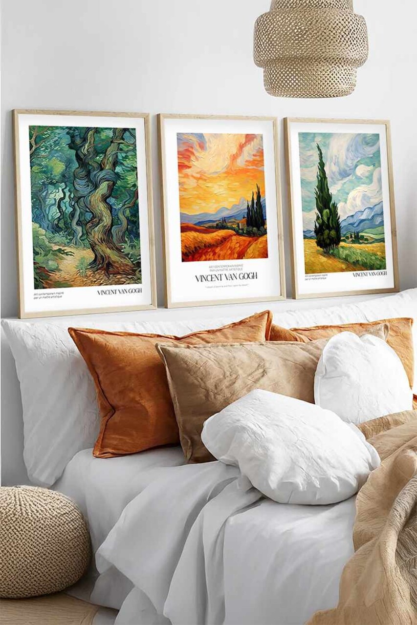 Set 3 tablouri decorative Huhu528 Cadru: 100% LEMN MASIV (Grosime: 2 cm) Multicolor